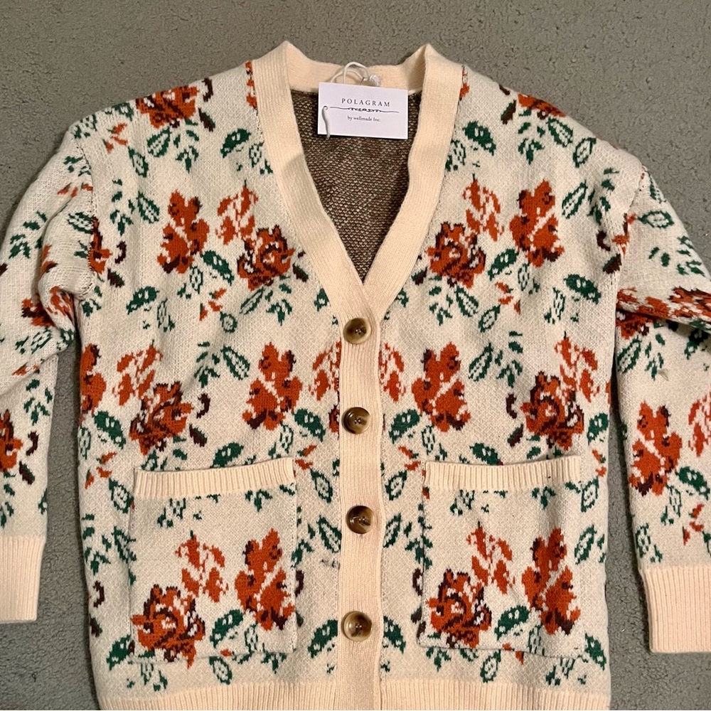 Polagram flowered wool cardigan size medium